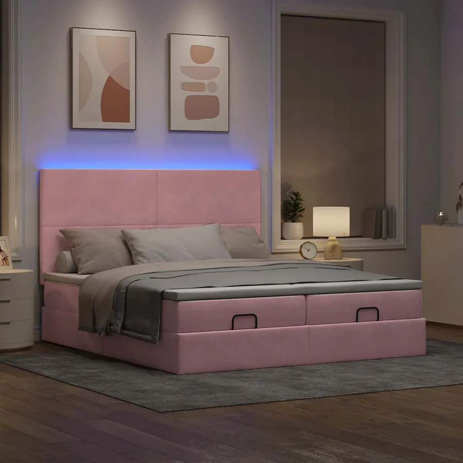Cadre de lit ottoman avec matelas rose 180x200 cm velours - 3
