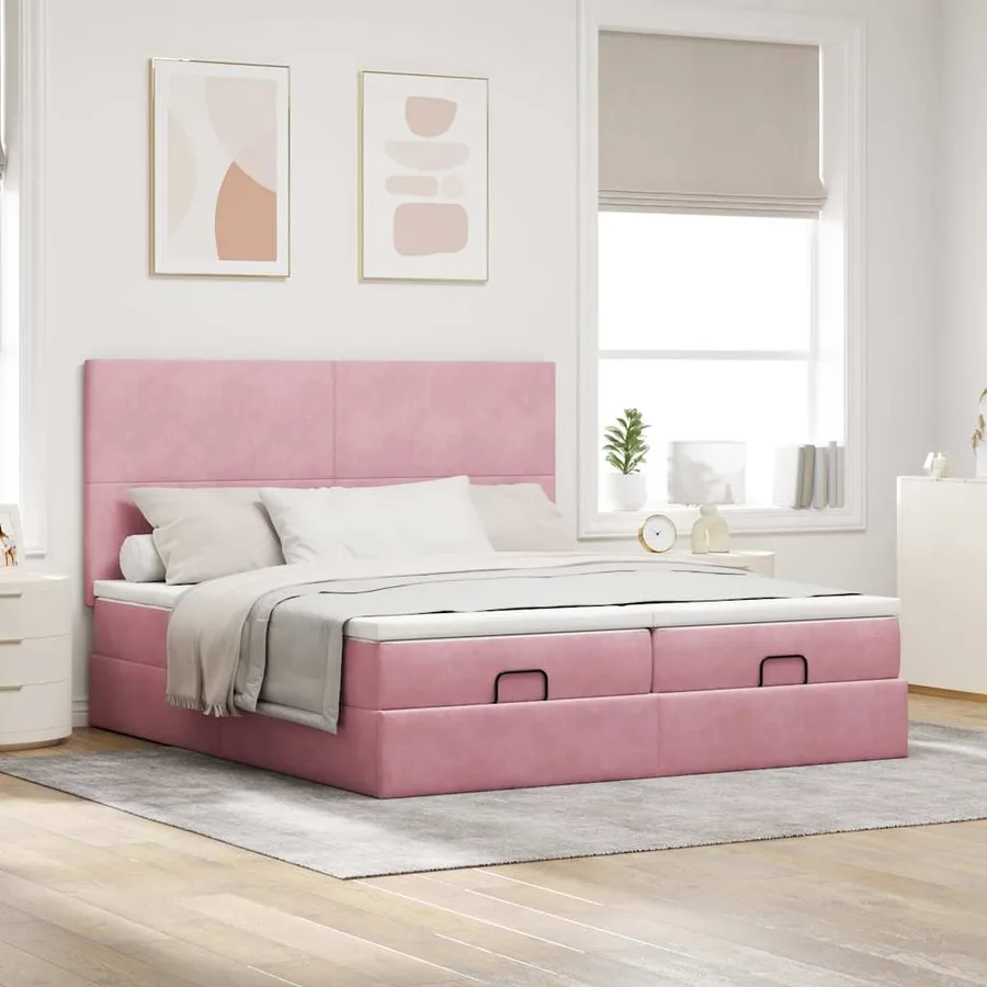 Cadre de lit ottoman avec matelas rose 180x200 cm velours - 4