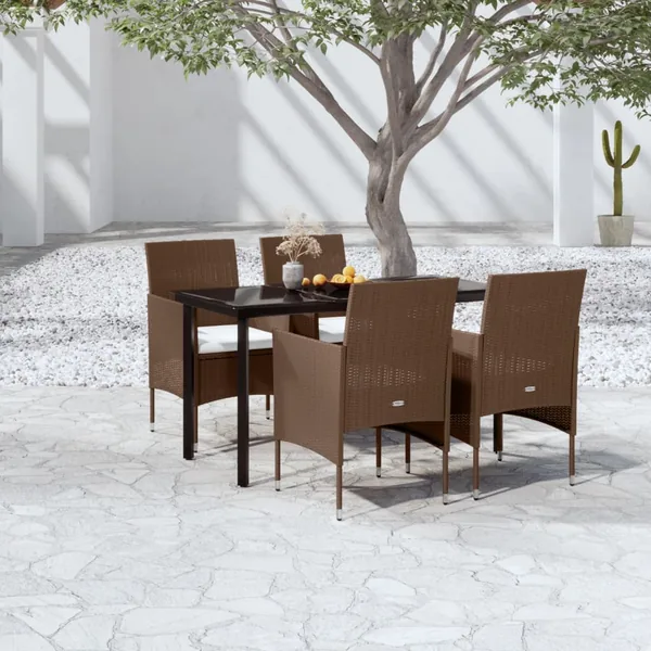 Ensemble à manger de jardin coussins 5 pcs Marron/noir