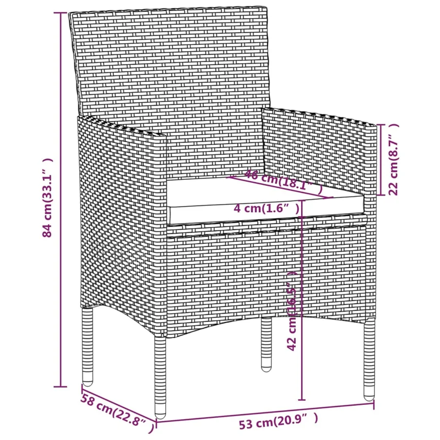 Ensemble à manger de jardin coussins 5 pcs Marron/noir - 7