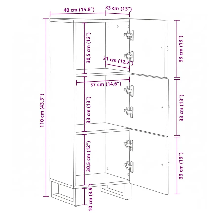 Buffet noir 40x33x110 cm bois de manguier massif - 11
