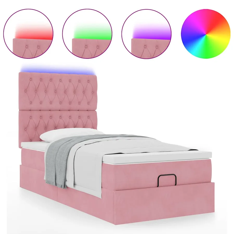 Cadre de lit ottoman avec matelas rose 90x200 cm velours - 5