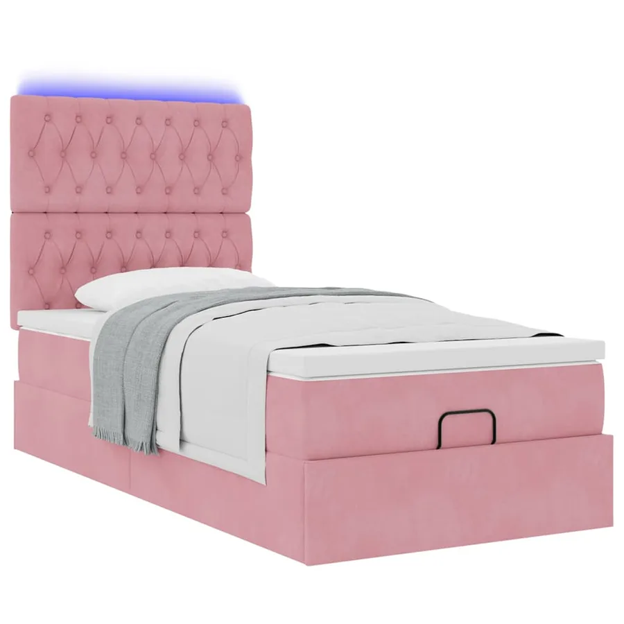 Cadre de lit ottoman avec matelas rose 90x200 cm velours - 6