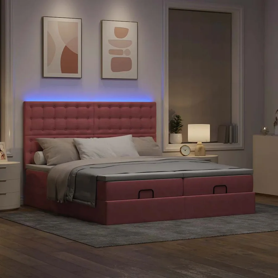 Cadre de lit ottoman avec matelas rose 180x200 cm velours - 3