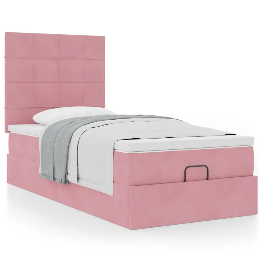 Cadre de lit ottoman avec matelas rose 90x200 cm velours - 4