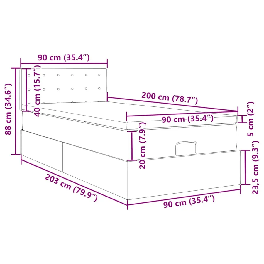 Cadre de lit ottoman avec matelas bleu foncé 90x200 cm velours - 18