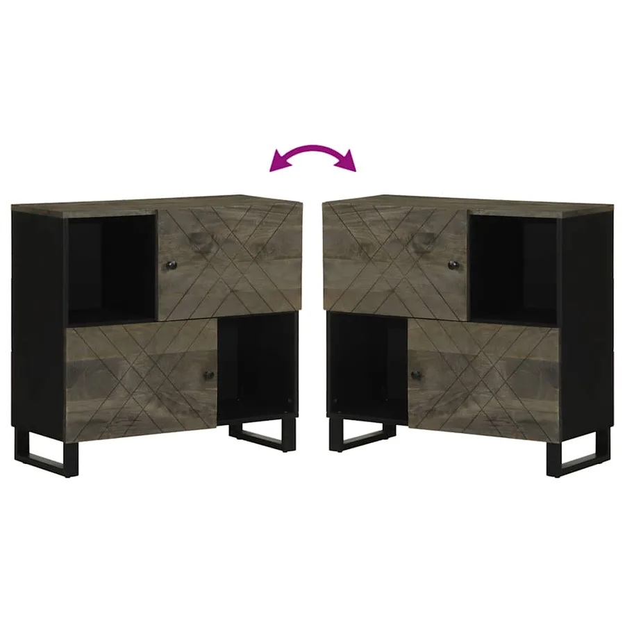 Buffet noir 80x33x75 cm bois massif de manguier - 6