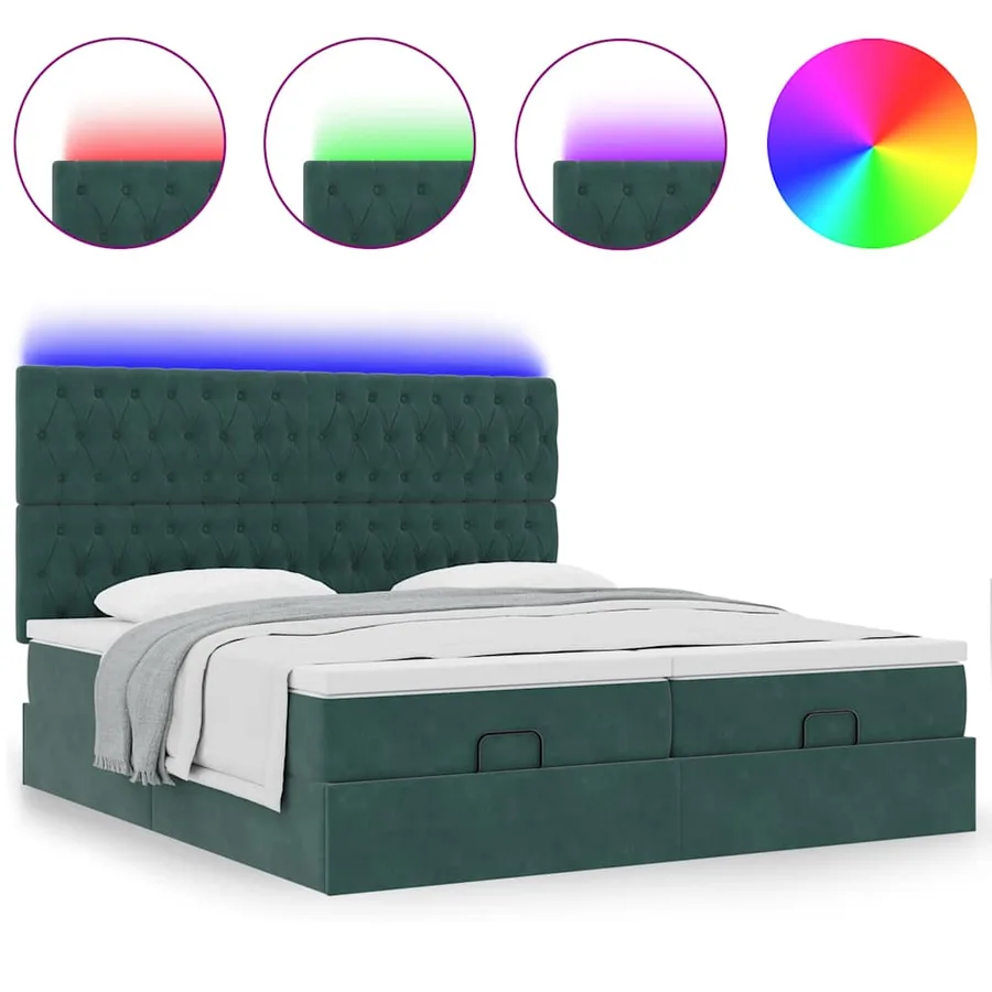 Cadre de lit ottoman avec matelas vert foncé 200x200 cm velours - 5