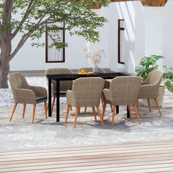 Ensemble à manger de jardin et coussins 7 pcs Marron