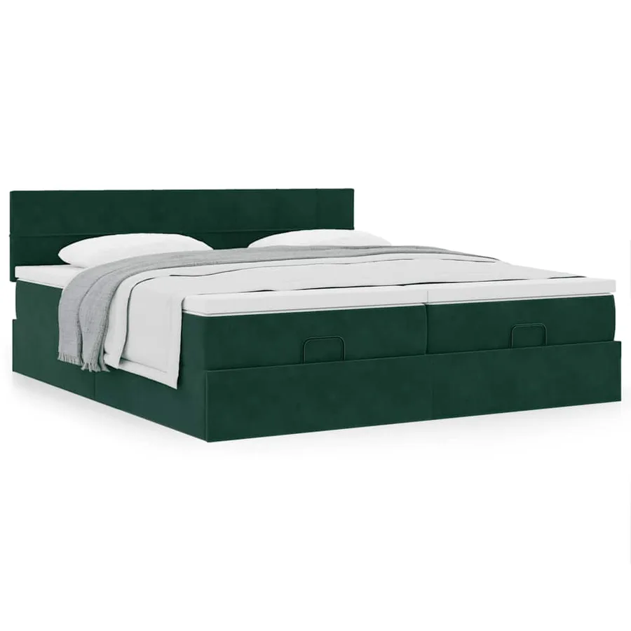Cadre de lit ottoman avec matelas vert foncé 180x200cm velours - 4
