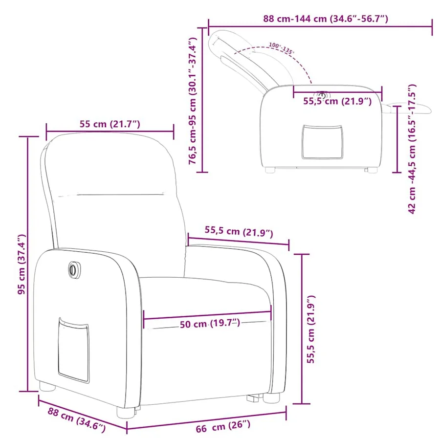 Fauteuil inclinable électrique gris foncé tissu - 15