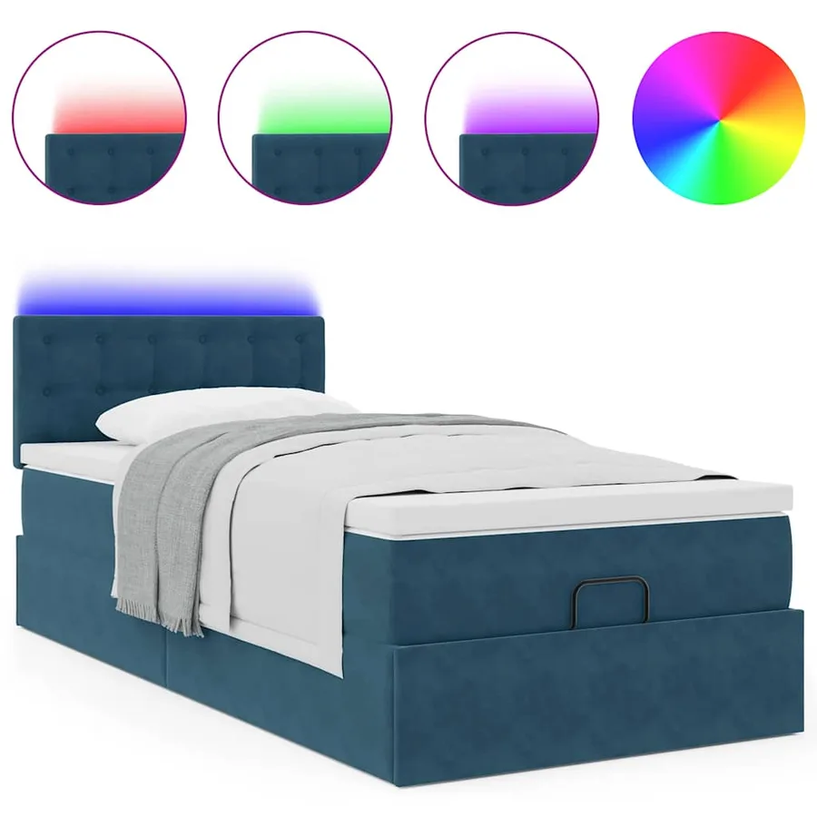 Cadre de lit ottoman avec matelas bleu foncé 100x200 cm velours - 5