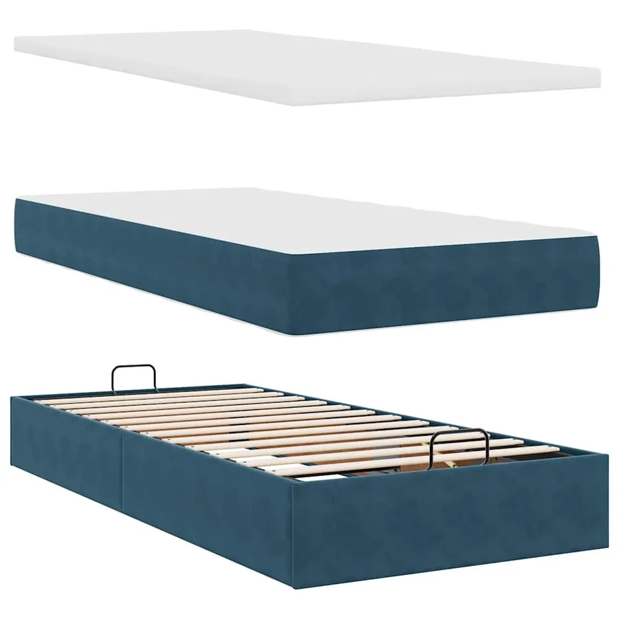 Cadre de lit ottoman avec matelas bleu foncé 100x200 cm velours - 9