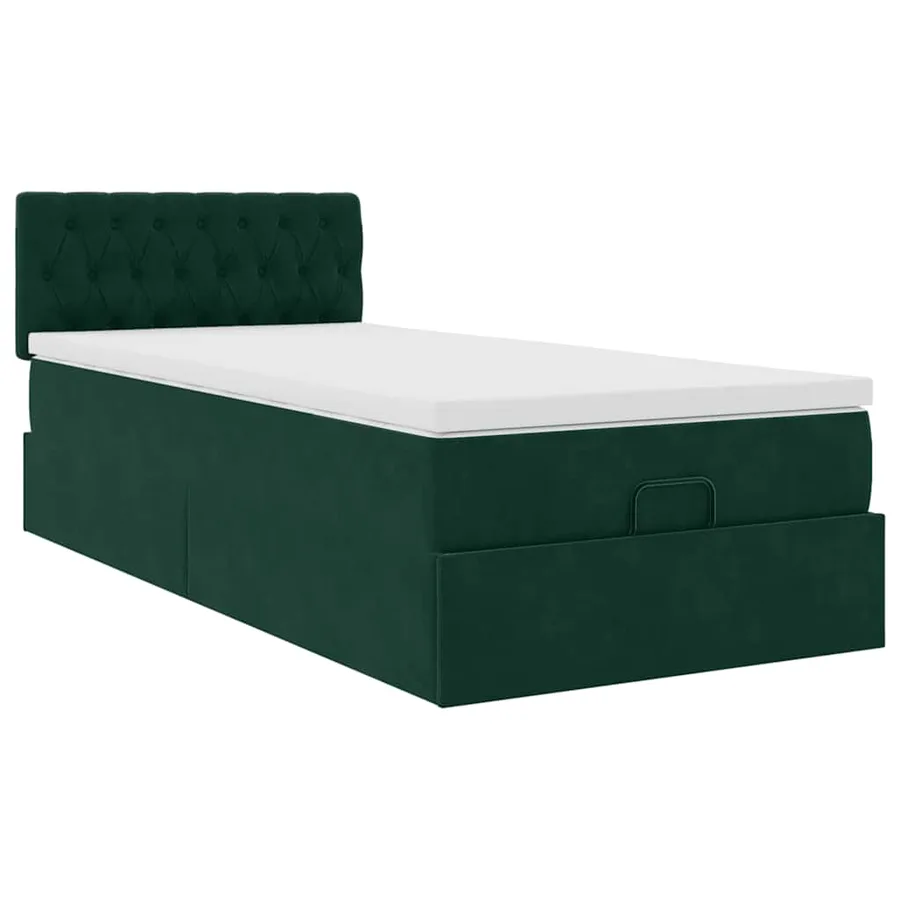 Cadre de lit ottoman avec matelas vert foncé 90x200 cm velours - 6