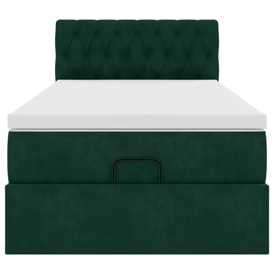 Cadre de lit ottoman avec matelas vert foncé 90x200 cm velours - 7