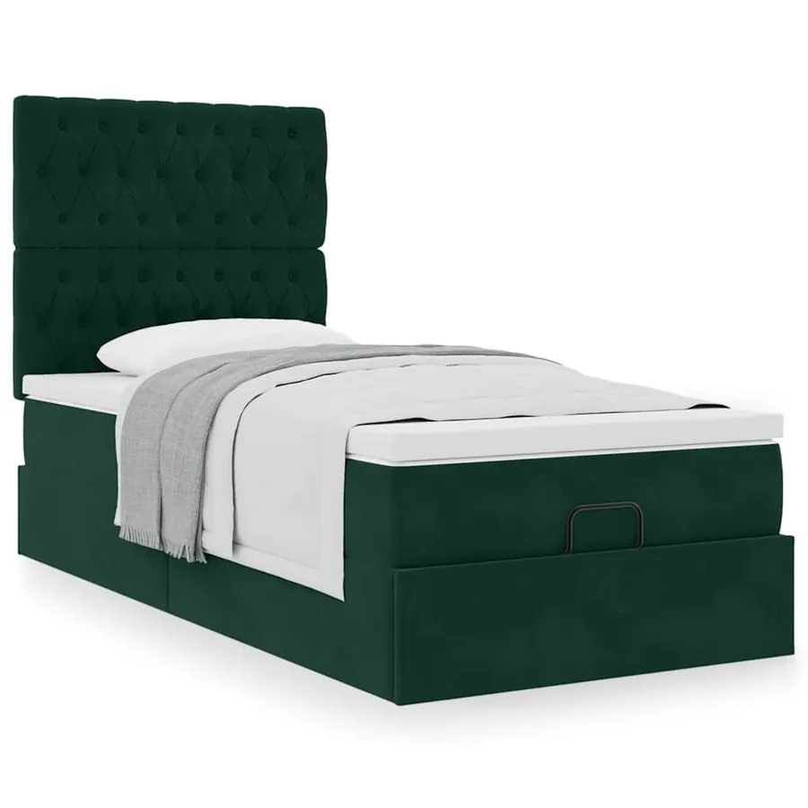 Cadre de lit ottoman avec matelas vert foncé 90x200 cm velours - 4