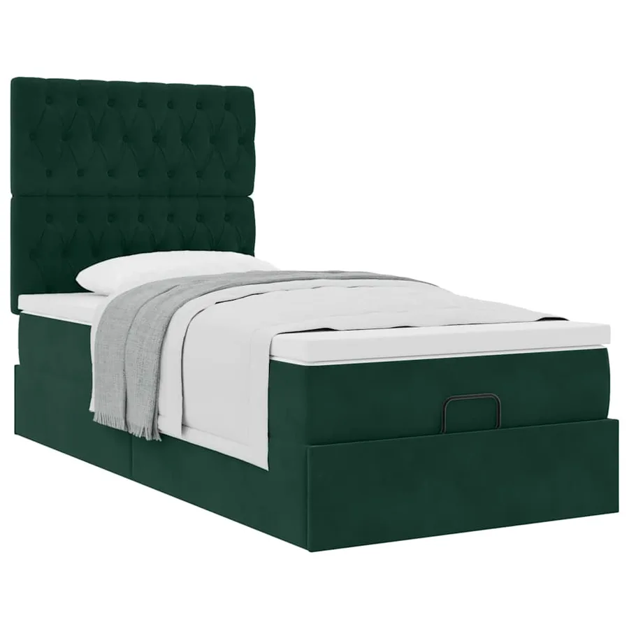 Cadre de lit ottoman avec matelas vert foncé 90x200 cm velours - 5