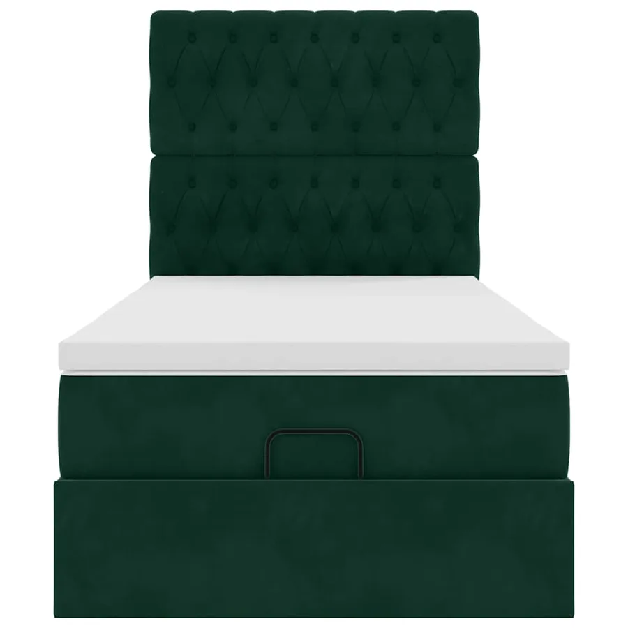 Cadre de lit ottoman avec matelas vert foncé 90x200 cm velours - 7
