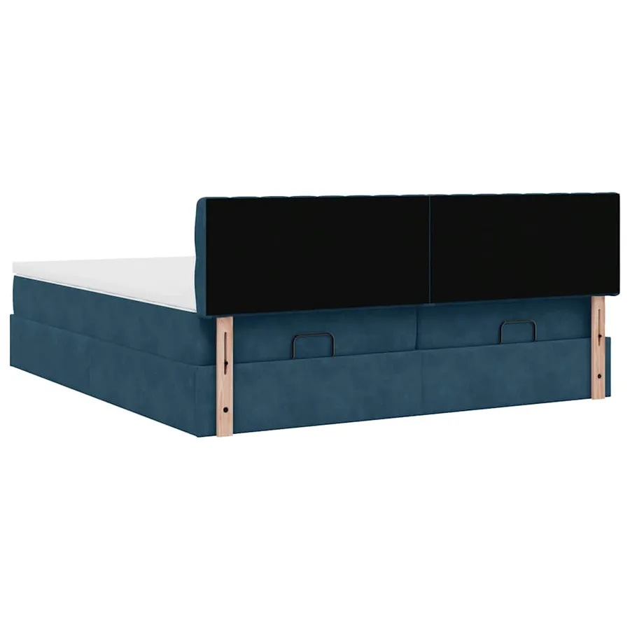Cadre de lit ottoman avec matelas bleu foncé 200x200 cm velours - 12
