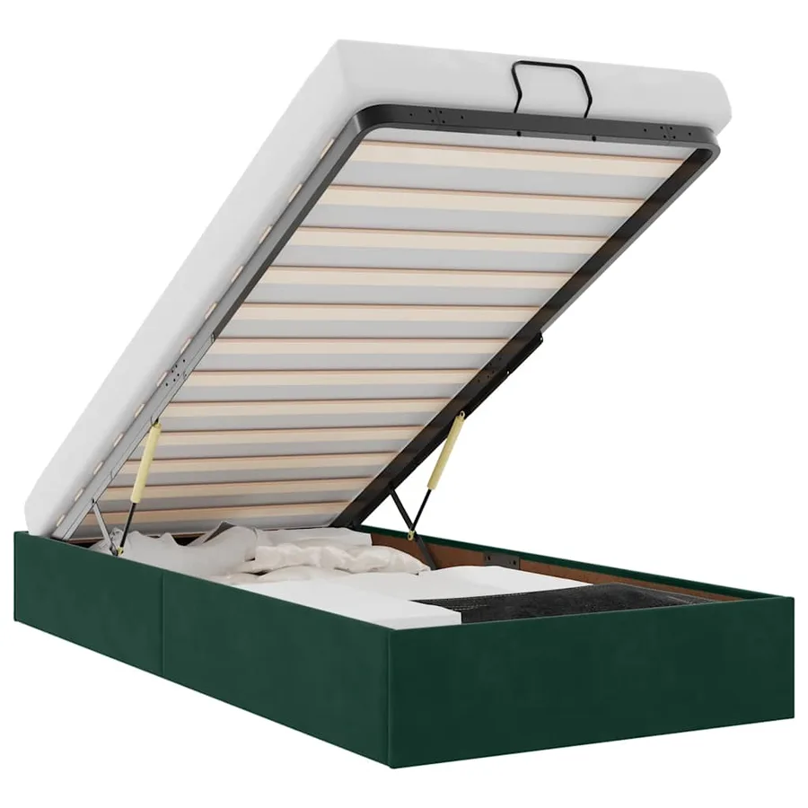 Cadre de lit ottoman sans matelas vert foncé 90x200 cm velours - 2