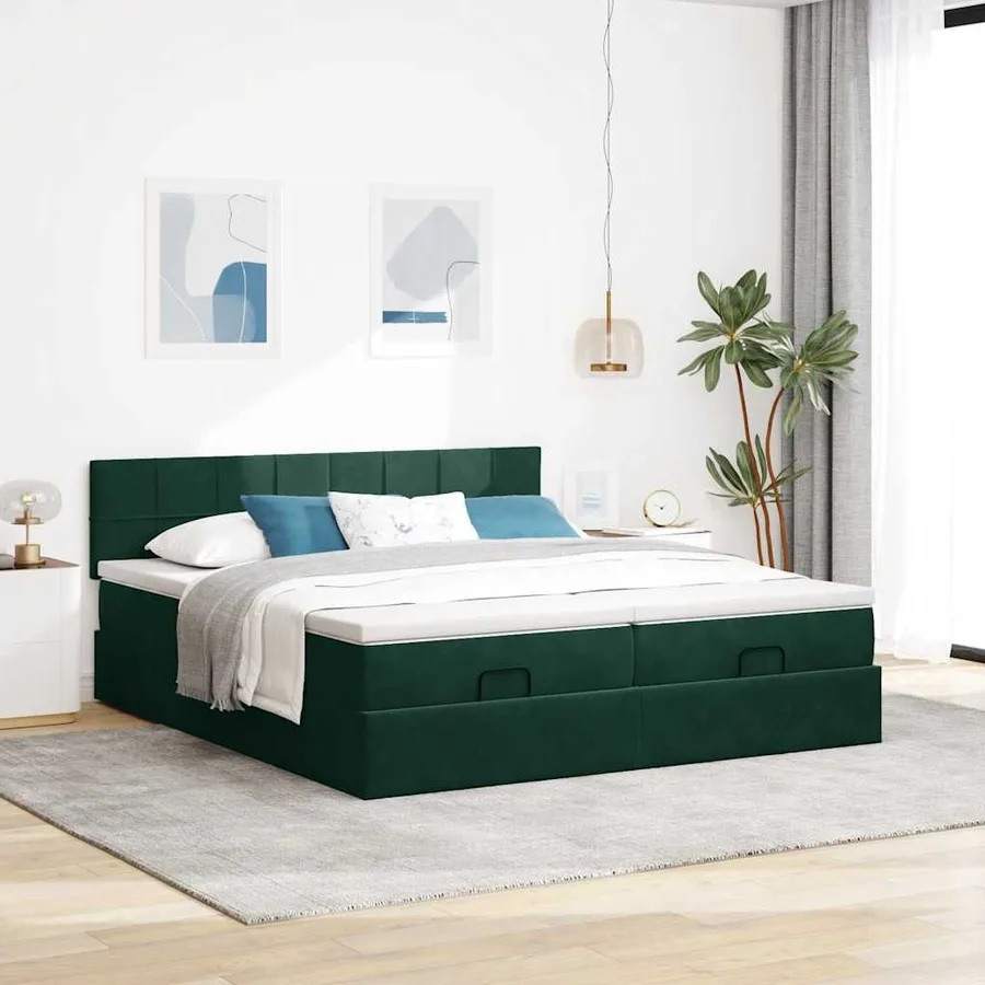 Cadre de lit ottoman avec matelas vert foncé 180x200cm velours - 4