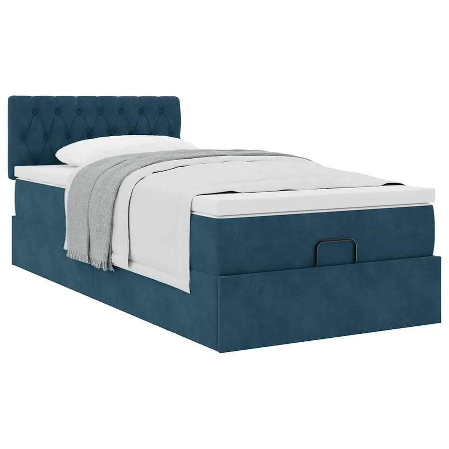 Cadre de lit ottoman avec matelas bleu foncé 100x200 cm velours - 5