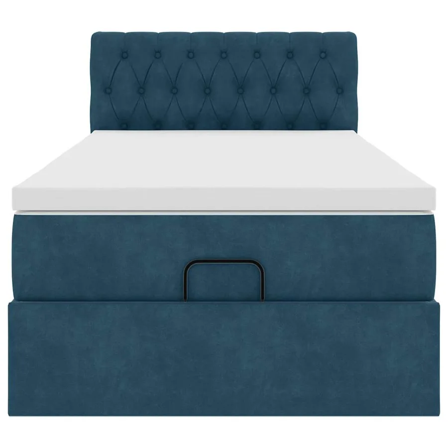 Cadre de lit ottoman avec matelas bleu foncé 100x200 cm velours - 7