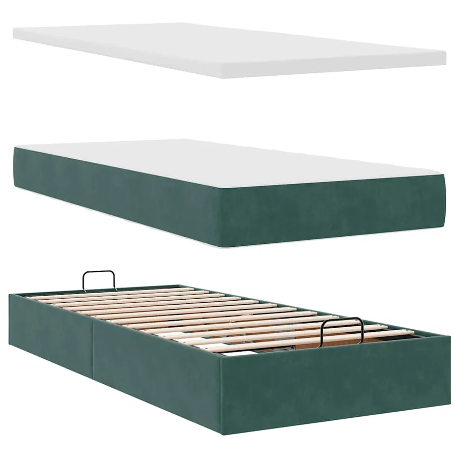 Cadre de lit ottoman avec matelas vert foncé 90x200 cm velours - 12