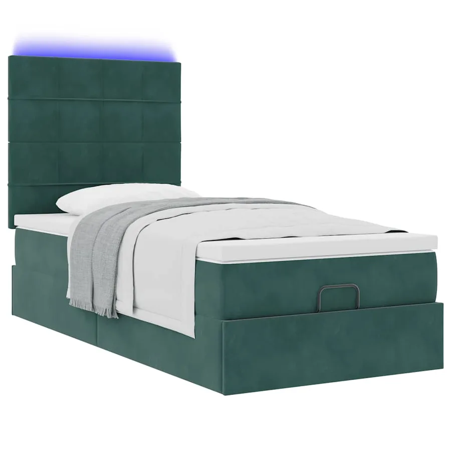 Cadre de lit ottoman avec matelas vert foncé 90x200 cm velours - 6