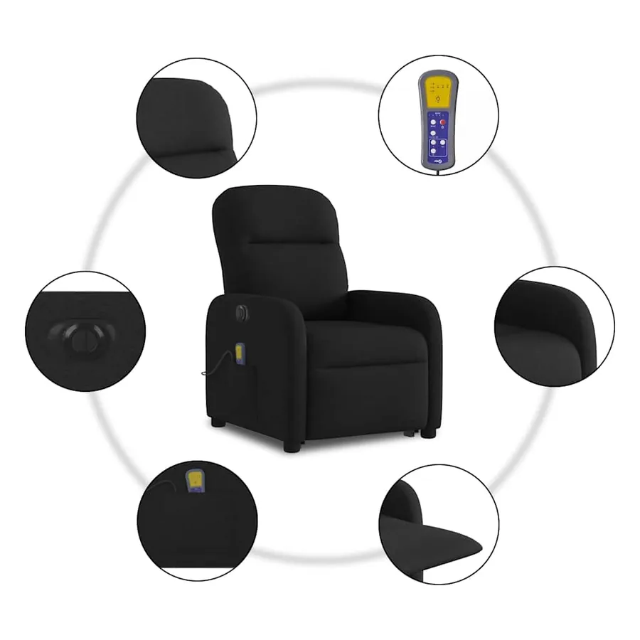 Fauteuil inclinable de massage électrique Noir Tissu - 11