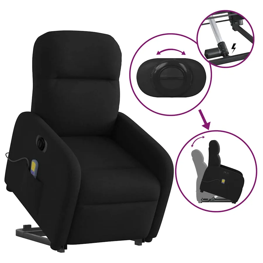 Fauteuil inclinable de massage électrique Noir Tissu - 9