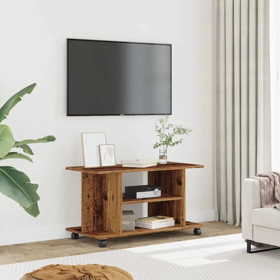 Meuble TV avec roulettes vieux bois 80x40x45 cm bois ingénierie - 3