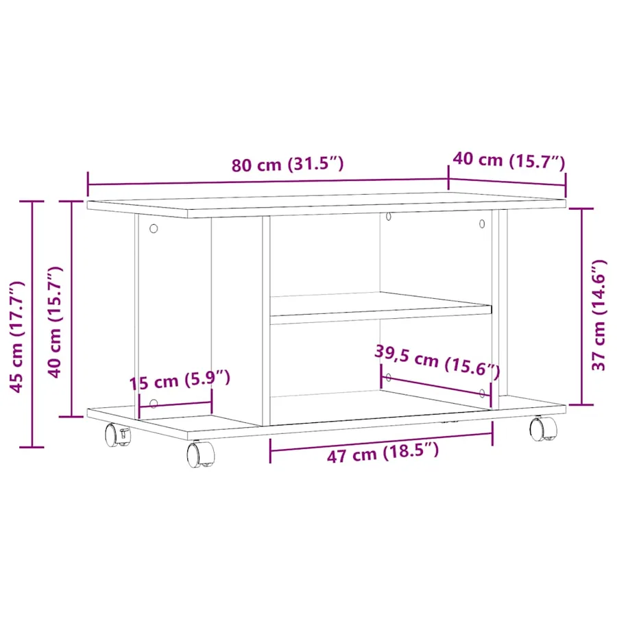 Meuble TV avec roulettes vieux bois 80x40x45 cm bois ingénierie - 9