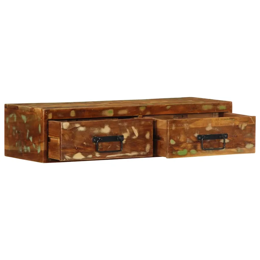 Meuble TV mural 80x30x19 cm bois massif de récupération - 2