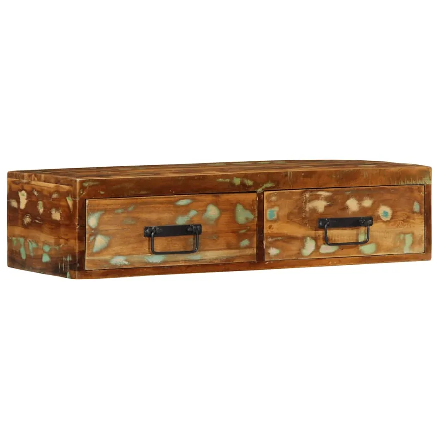 Meuble TV mural 80x30x19 cm bois massif de récupération - 4