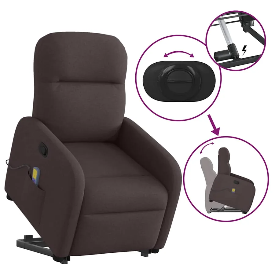 Fauteuil inclinable de massage Marron foncé Tissu - 9