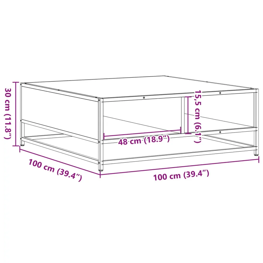 Table basse chêne sonoma 100x100x30 cm bois d'ingénierie/métal - 10