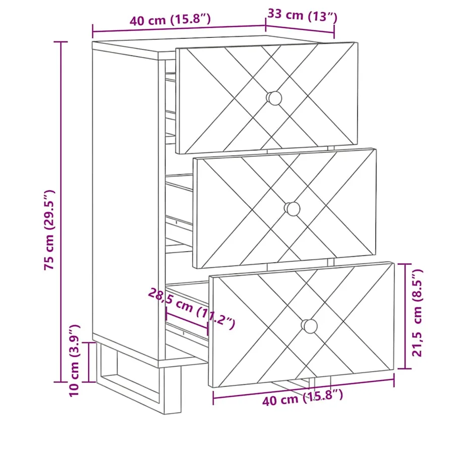 Buffet noir 40x33x75 cm bois massif de manguier - 11