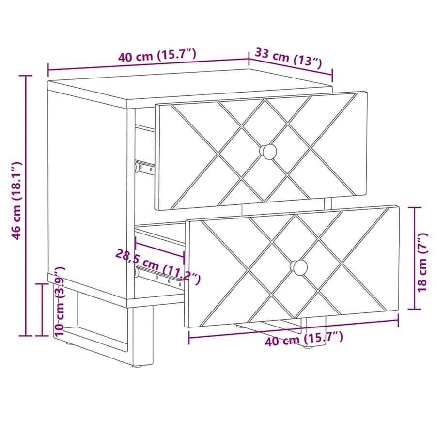 Table de chevet noir 40x33x46 cm bois de manguier solide - 11