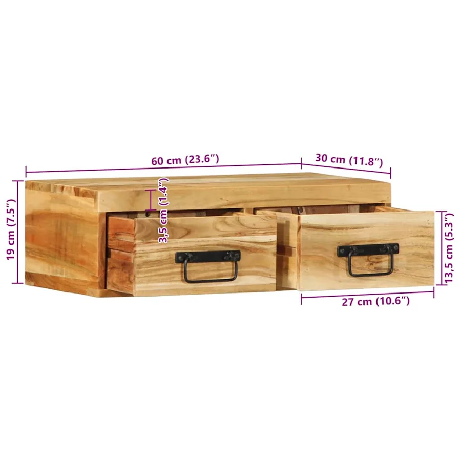 Meuble TV mural 60x30x19 cm bois massif d'acacia - 12