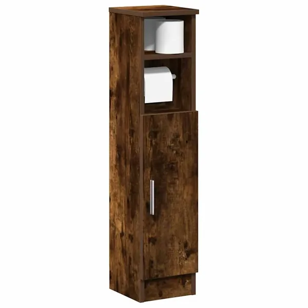 Meuble de salle de bain avec porte-rouleau chêne fumé