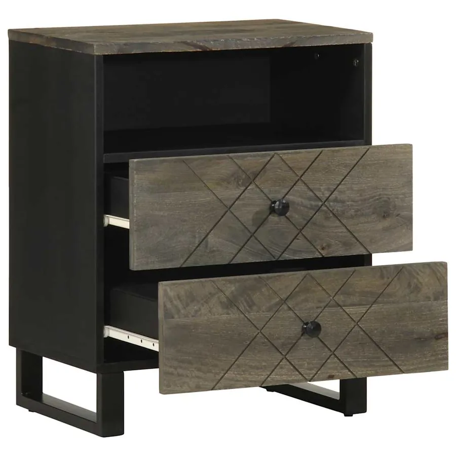 Table de chevet noir 50x33x62 cm bois de manguier solide - 2