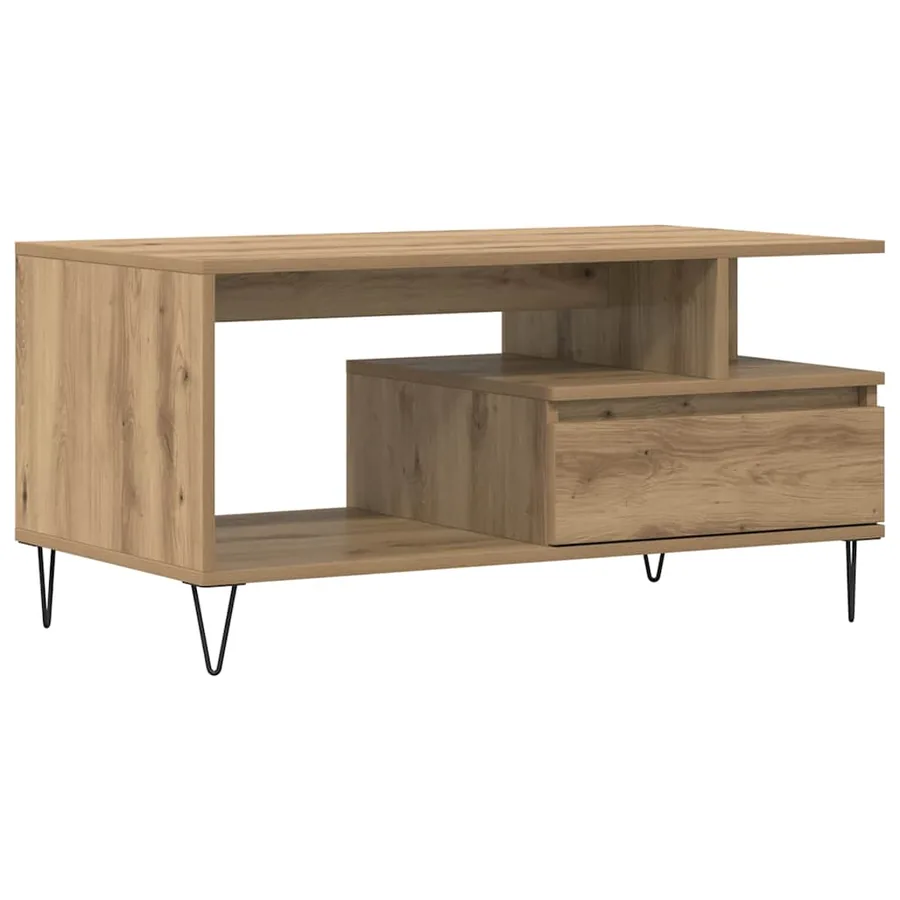 Table basse chêne artisanal 90x49x45 cm bois d'ingénierie - 2
