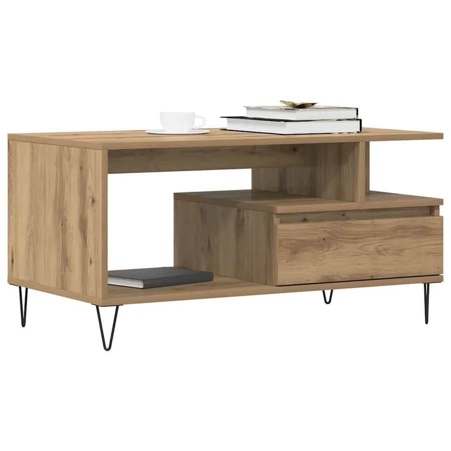 Table basse chêne artisanal 90x49x45 cm bois d'ingénierie - 3