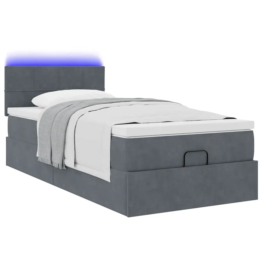 Cadre de lit ottoman avec matelas gris foncé 90x190 cm velours - 3