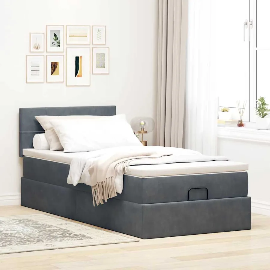 Cadre de lit ottoman avec matelas gris foncé 90x190 cm velours - 4