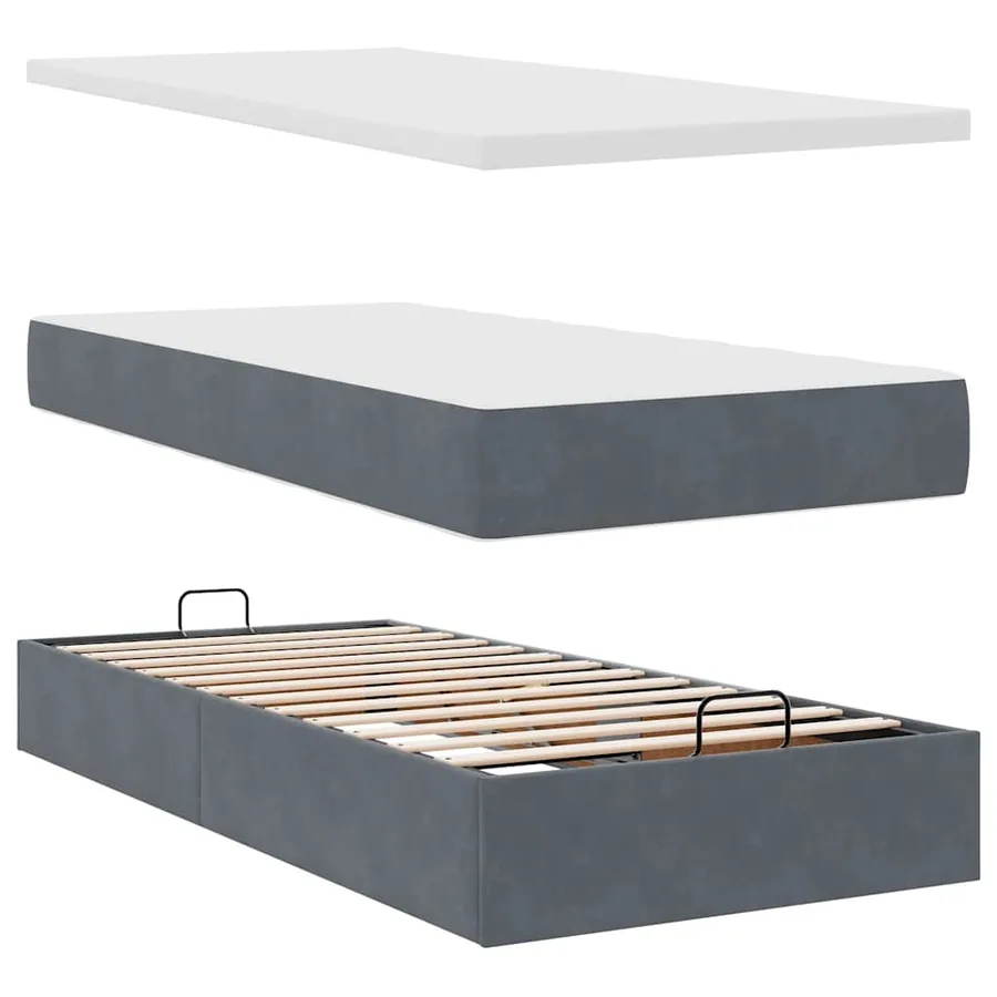 Cadre de lit ottoman avec matelas gris foncé 90x190 cm velours - 7
