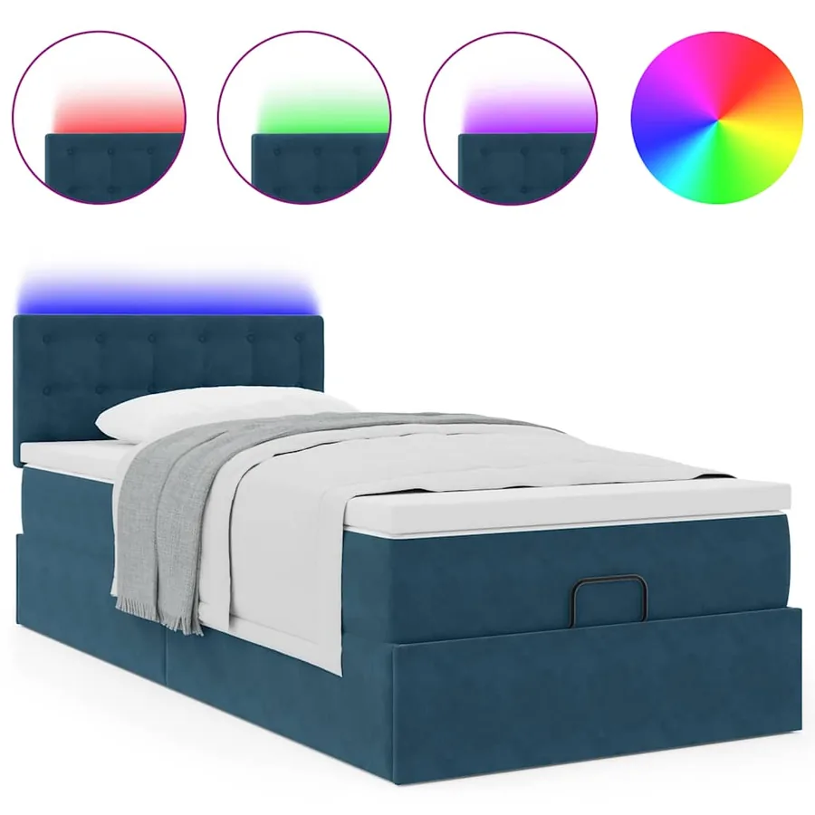 Cadre de lit ottoman avec matelas bleu foncé 90x190 cm velours - 5