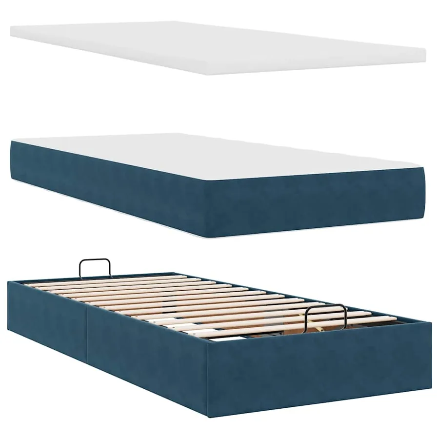 Cadre de lit ottoman avec matelas bleu foncé 90x190 cm velours - 9