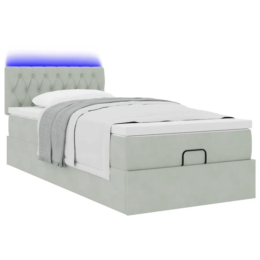 Cadre de lit ottoman et matelas gris clair 90x190 cm velours - 3